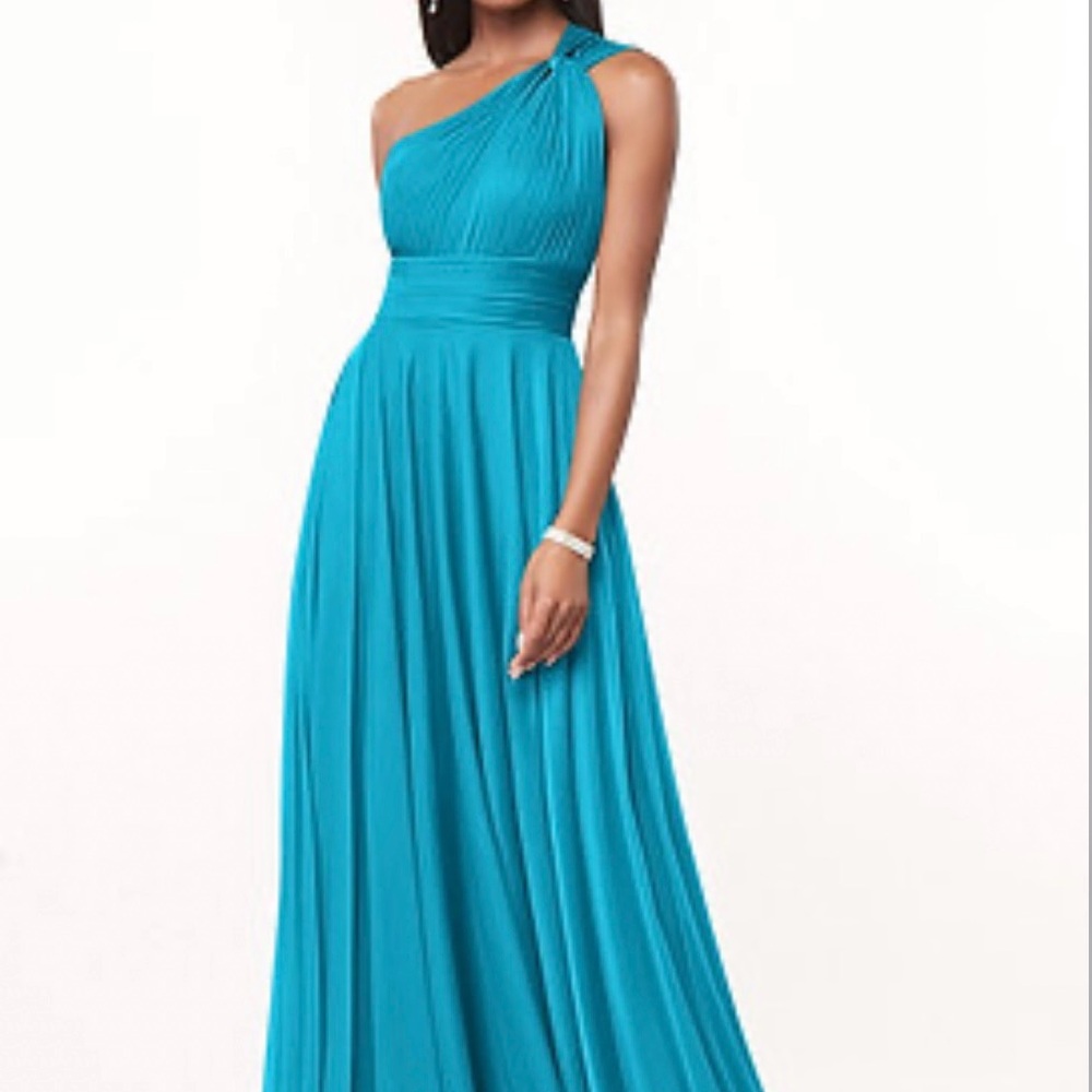 Azazie Black A-Line One Shoulder Mesh Dress